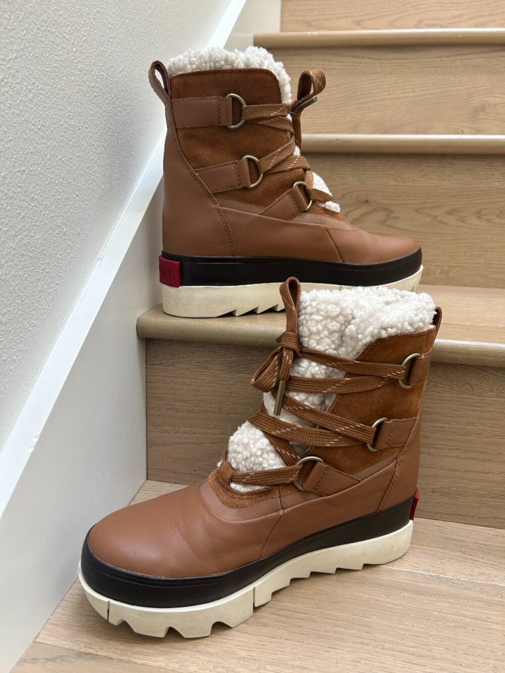 SOREL Joan of Arctic Next Waterproof Boots in Velvet Tan / Chalk, women’s size 9